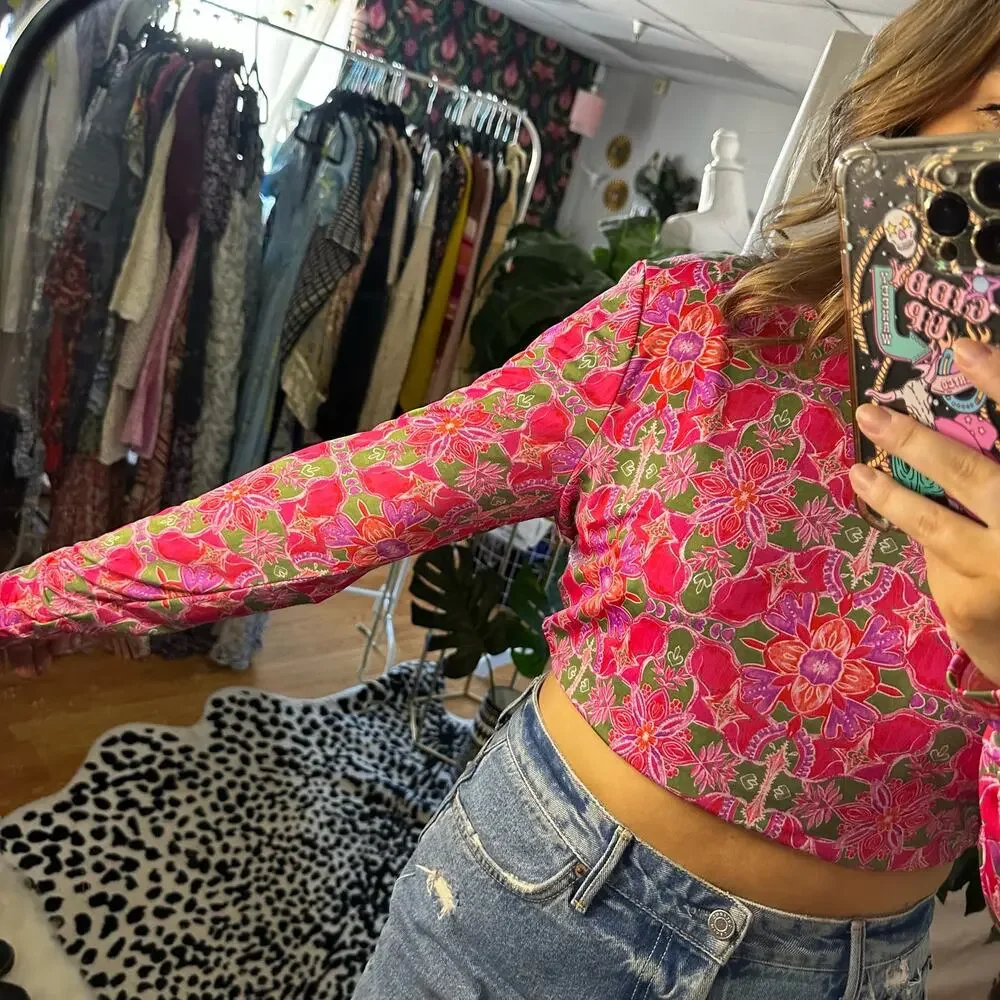 Misa Acia Ana Capri Floral Long Sleeve Top Pink Size Large